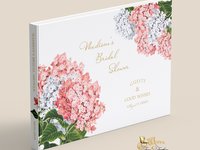 Custom Pink Hydrangea Bridal Shower Guest Book - Messages, Advice, Addresses, Gifts