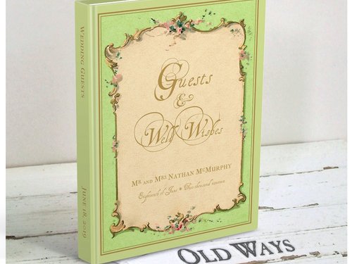 Personalized Vintage Style Wedding Guest Book - Blank Book in Choice of Four Colors