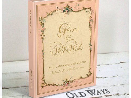 Personalized Vintage Style Wedding Guest Book - Blank Book in Choice of Four Colors