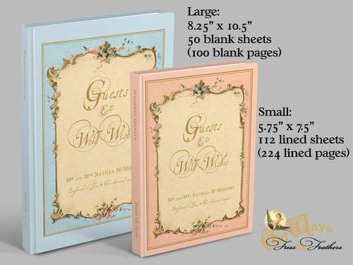 Personalized Vintage Style Wedding Guest Book - Blank Book in Choice of Four Colors