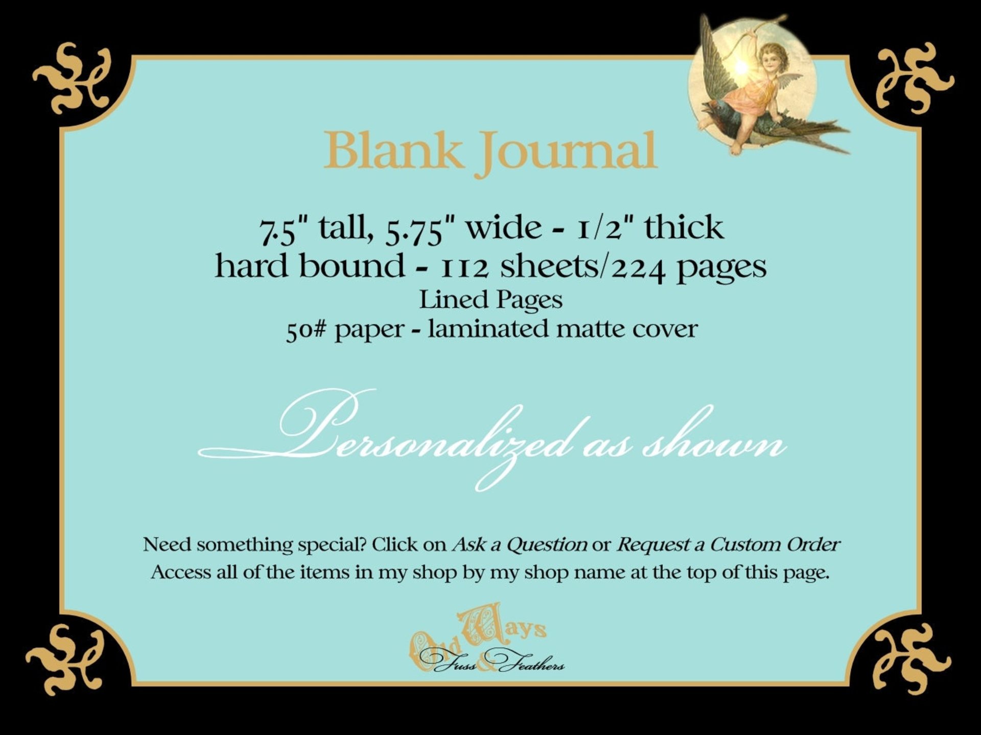 Forget Me Not Journal - Personalized, Monogram Initial - Lined Writing Journal