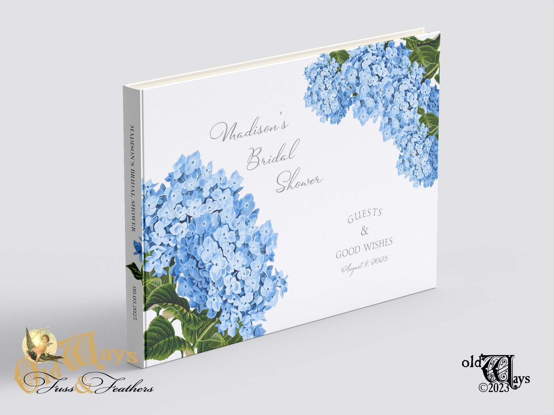 Custom Blue Hydrangea Bridal Shower Guest Book - Messages, Advice, Addresses, Gifts