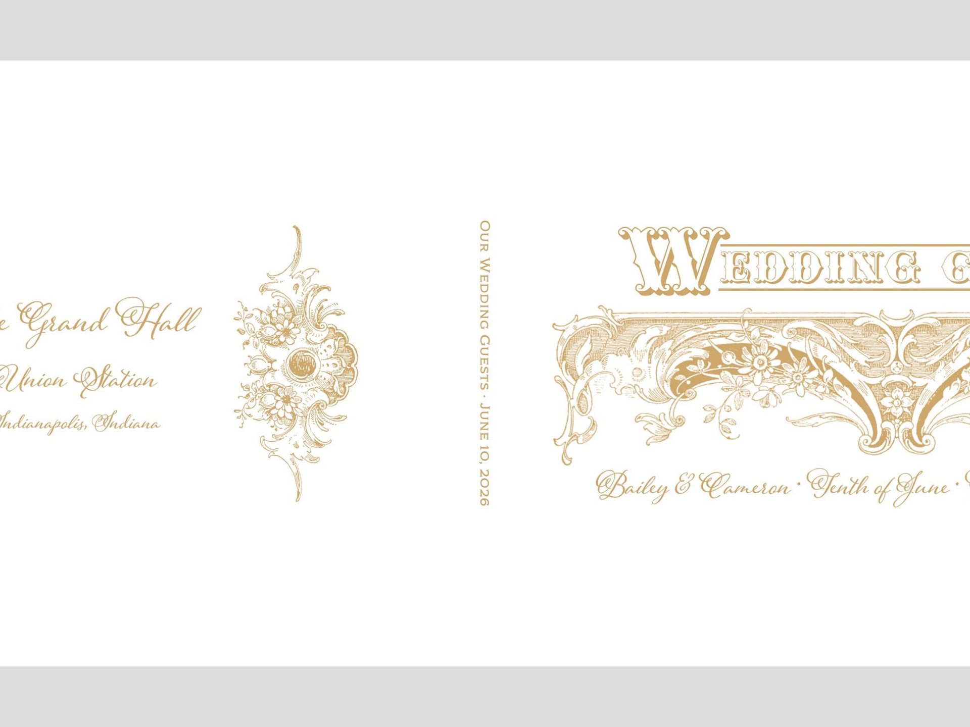 Custom Page Wedding Guest Book - Antique Style, Personalized Keepsake - White & Gold
