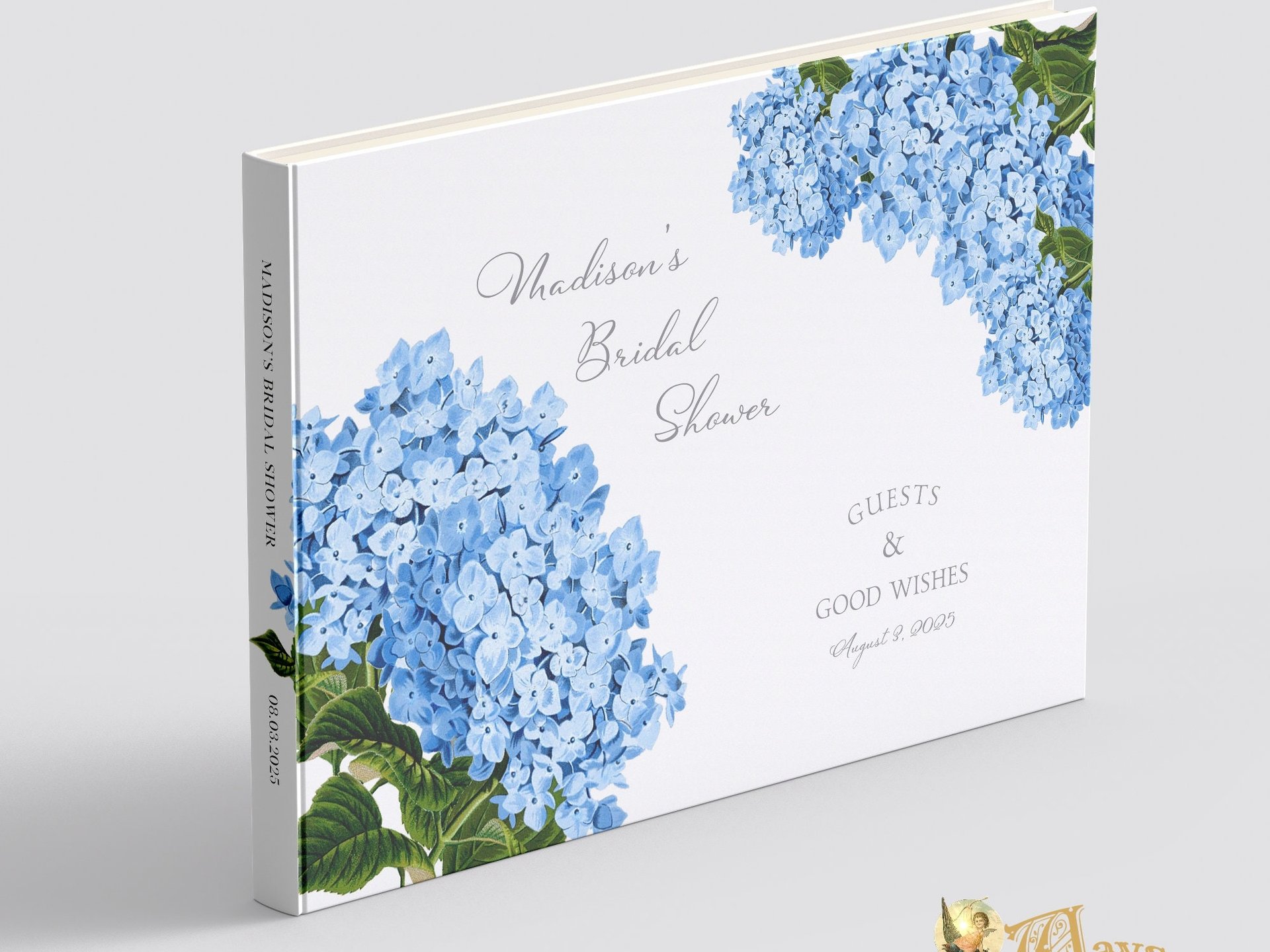Custom Blue Hydrangea Bridal Shower Guest Book - Messages, Advice, Addresses, Gifts