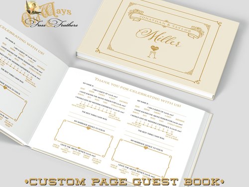 Wedding Guest Book with Mad Libs Pages - Personalized Vintage Style Prompted GuestBook