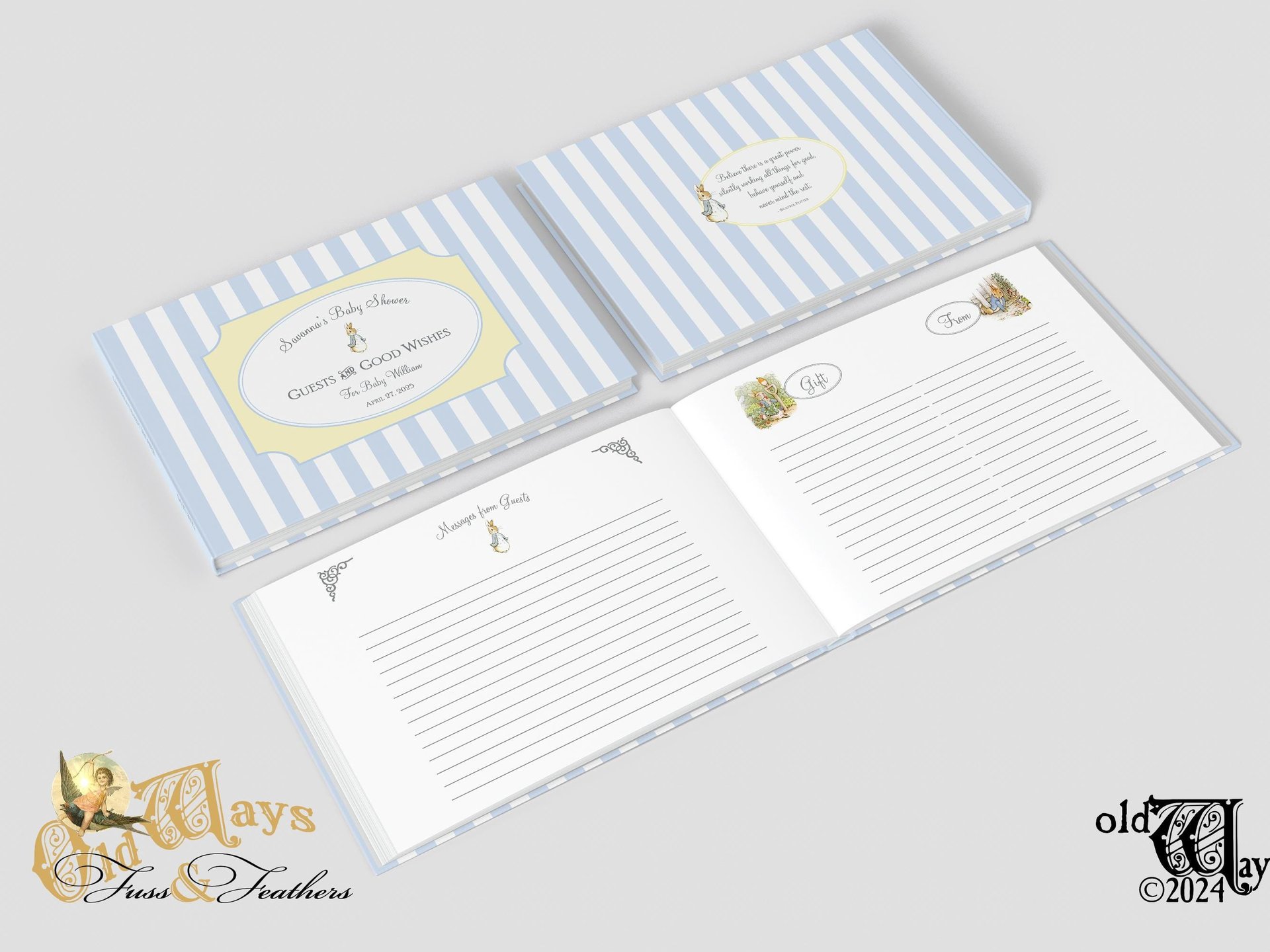 Peter Rabbit Custom Baby Shower Guest Book - Personalized Pages for Guest Messages, Gift List
