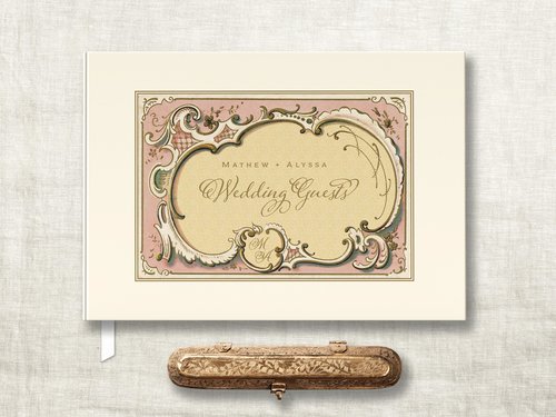 Personalized Vintage Style Wedding Guest Book in a Variety of Colors