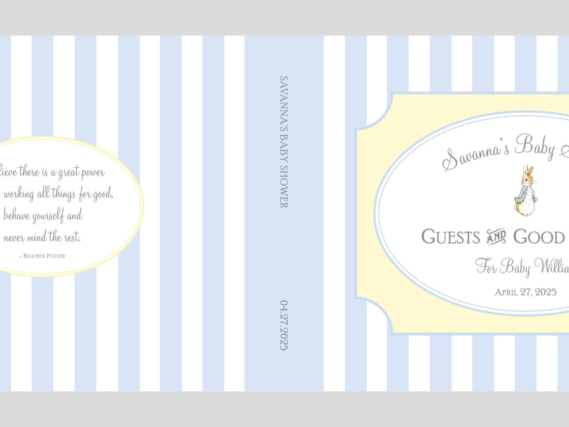 Peter Rabbit Custom Baby Shower Guest Book - Personalized Pages for Guest Messages, Gift List