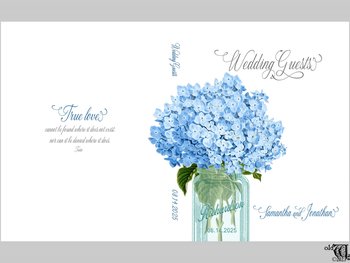 Mason Jar Wedding Guest Book - Blue Hydrangea Flowers - Personalized Hardcover Book