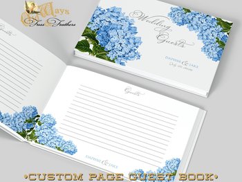 Floral Wedding Guest Book - Vintage Blue Hydrangea - Custom Personalized Pages