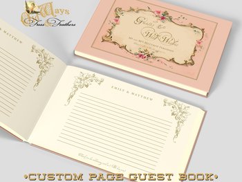 Antique Style Pink Wedding Guest Book - Personalized Traditional Hardcover
