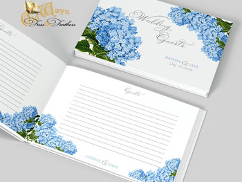 Floral Wedding Guest Book - Vintage Blue Hydrangea - Custom Personalized Pages